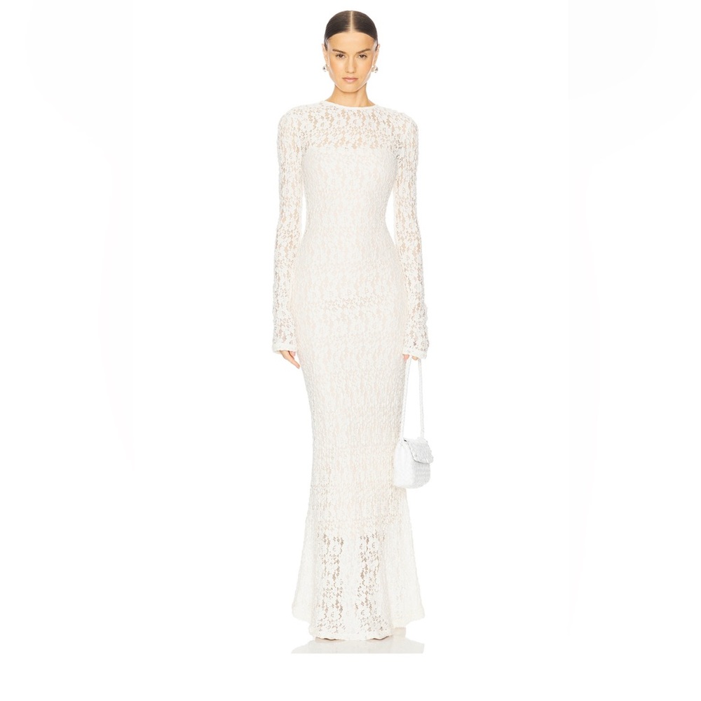 White Lace Long Sleeve Maxi Dress